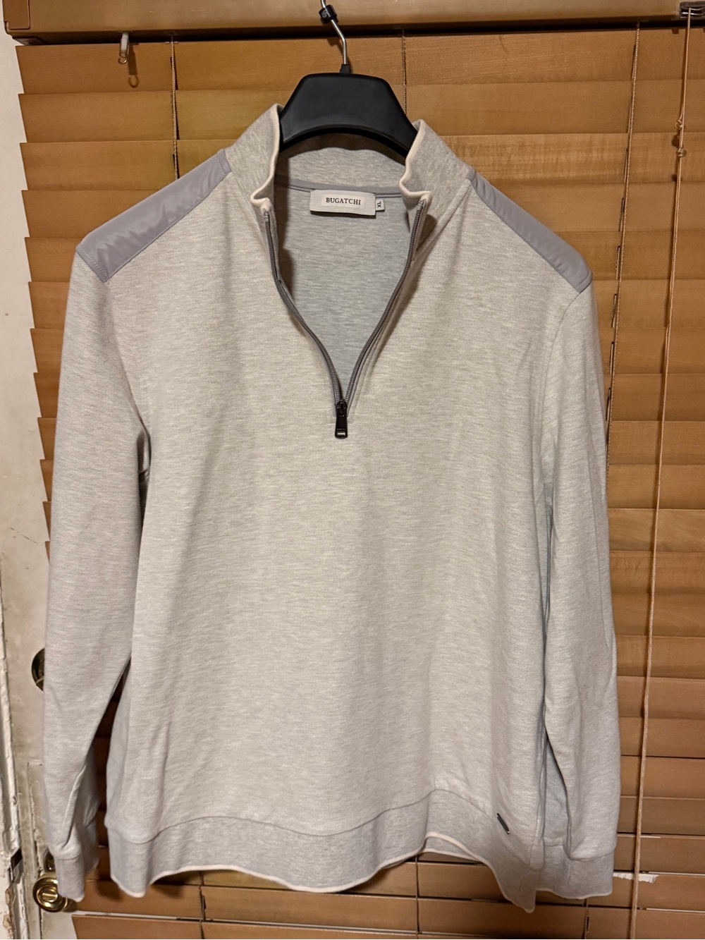 Bugatchi Light Gray Men's Quarter-Zip Pullover with Shoulder Panels